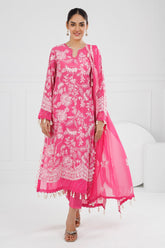 UAE -3 Piece Unstitched Embroidered Lawn Suit with Embroidered Chiffon Dupatta FE-52123