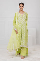 UAE -3 Piece Unstitched Embroidered Lawn Suit with Embroidered Chiffon Dupatta FE-52142