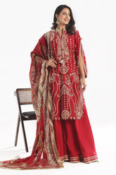 UAE -3 Piece Unstitched Embroidered Lawn Suit with Foil & Lacquer Printed Chiffon Dupatta PM-52044