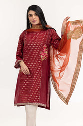 UAE -Luxury Pret Cotton Maisuri Embroidered Kurti And Dupatta ILP-22-118 2PC