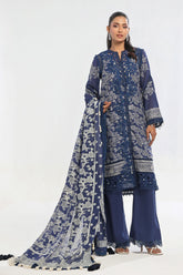 UAE -3 Piece Unstitched Embroidered Swiss Voile Suit with Lacquer Printed Chiffon Dupatta LSV-52001