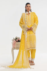 UAE -3 Piece Unstitched Embroidered Lawn Suit with Embroidered Chiffon Dupatta PM-52036