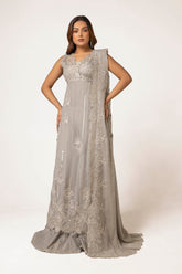 UAE -3 Piece Unstitched Embroidered Chiffon Suit with Zari and Sequins Embroidered Chiffon Dupatta LE-52015