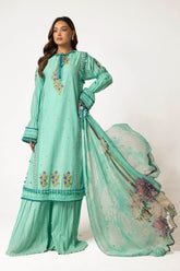 UAE -3 Piece Unstitched Embroidered Lawn Suit with Embroidered Printed Chiffon Dupatta BM-52015