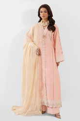 UAE -3 Piece Unstitched Embroidered Jacquard Suit with Burnout Raw Silk Dupatta FE-52078