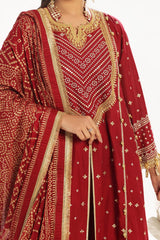 UAE -3 Piece Unstitched Embroidered Lawn Suit with Gold Lacquer Embroidered Printed Chiffon Dupatta BM-52018