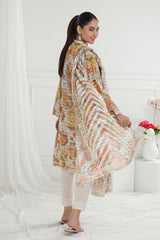 UAE -3 Piece Unstitched Cotton Silk Suit with Printed Burnout Blend Dupatta CS-52003