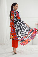 UAE -3 Piece Unstitched Printed Cotton Silk Suit with Printed Chiffon Dupatta CS-52004