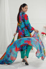 UAE -3 Piece Unstitched Printed Cotton Silk Suit with Printed Chiffon Dupatta CS-52002