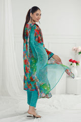 UAE -3 Piece Unstitched Printed Lawn Suit with Printed Pure Silk Chiffon Dupatta C-52003