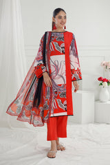 UAE-3 Piece Unstitched Printed Cotton Silk Suit with Printed Chiffon Dupatta