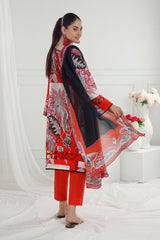 UAE-3 Piece Unstitched Printed Cotton Silk Suit with Printed Chiffon Dupatta