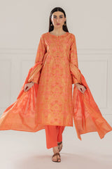UAE -3 Piece Unstitched Gold and Lacquer Printed Lawn Suit CL-52358-B
