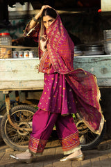 UAE-3 Piece Embroidered Lawn Suit with Gold and Lacquer Printed Chiffon Dupatta and Dyed Trouser BM-62027