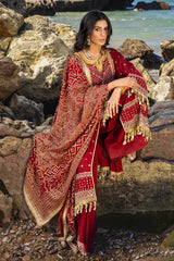 UAE -3 Piece Unstitched Embroidered Lawn Suit with Gold Lacquer Embroidered Printed Chiffon Dupatta BM-52018