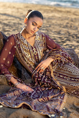 UAE -3 Piece Unstitched Embroidered Chiffon Suit with Gold Silver Printed Chiffon Dupatta BM-52023