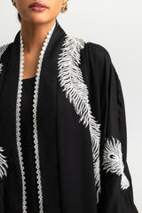 UAE-3PC Blended Embroidered Abaya