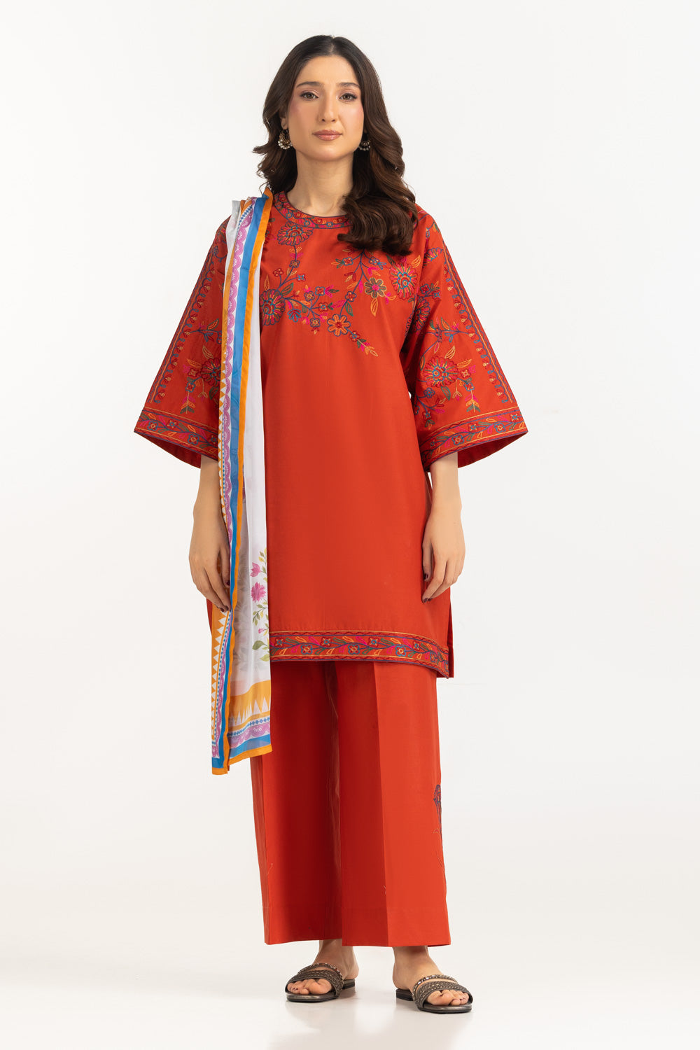 UAE-3PC Cambric Embroidered Suit With Scarf IPST-SCF-77404