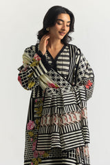 UAE-3PC Cambric Printed Suit With Embroidered