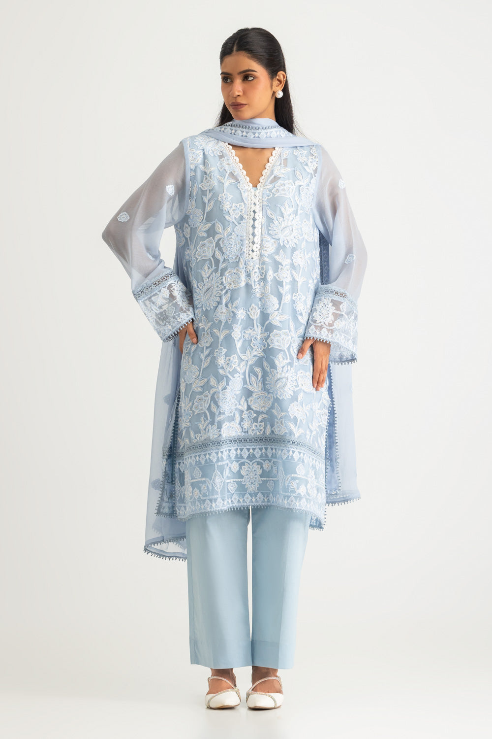UAE- 3PC Chiffon Embroidered Suit