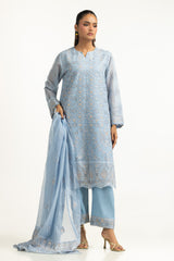 UAE-3PC Cotton Net Embroidered Suit IUSTKSD-1084