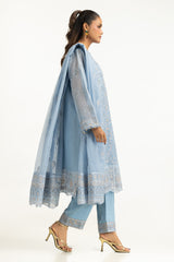 UAE-3PC Cotton Net Embroidered Suit IUSTKSD-1084