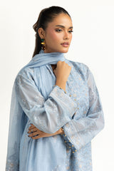 UAE-3PC Cotton Net Embroidered Suit IUSTKSD-1084