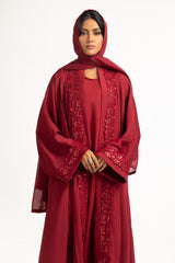 UAE-3PC Crush Georgette Embellished Abaya IPAB-22148