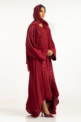 UAE-3PC Crush Georgette Embellished Abaya IPAB-22148