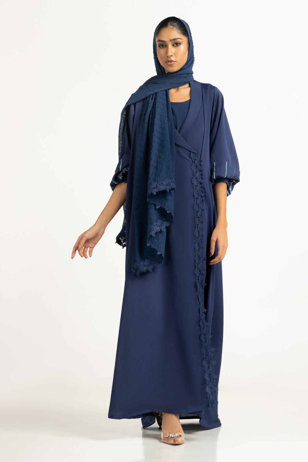 UAE-3PC Crush Georgette Embroidered Abaya IPAB-22145