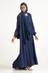 UAE-3PC Crush Georgette Embroidered Abaya IPAB-22145
