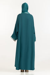 UAE-3PC Crushed Georgette Embroidered Abaya With Inner And Embroidered Scarf IPAB-22151