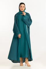 UAE-3PC Crushed Georgette Embroidered Abaya With Inner And Embroidered Scarf IPAB-22151