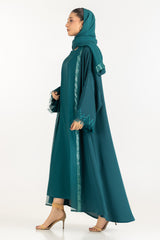 UAE-3PC Crushed Georgette Embroidered Abaya With Inner And Embroidered Scarf IPAB-22151