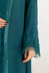 UAE-3PC Crushed Georgette Embroidered Abaya With Inner And Embroidered Scarf IPAB-22151