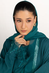 UAE-3PC Crushed Georgette Embroidered Abaya With Inner And Embroidered Scarf IPAB-22151