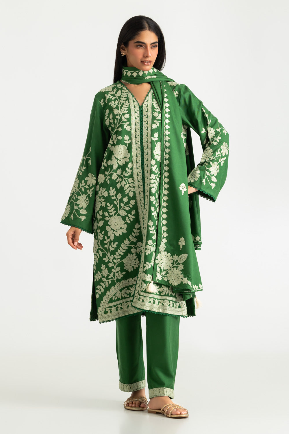 UAE-3PC Pashmina Embroidered Suit
