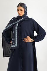 UAE- 3PC Georgette Slub Abaya And Trouser With Block Printed Scarf