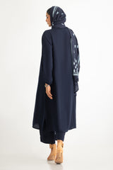 UAE- 3PC Georgette Slub Abaya And Trouser With Block Printed Scarf