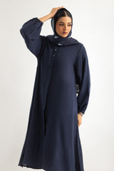 UAE- 3PC Georgette Slub Abaya And Trouser With Block Printed Scarf