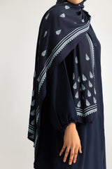UAE- 3PC Georgette Slub Abaya And Trouser With Block Printed Scarf
