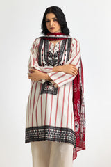 UAE-3PC Jacquard Embroidered Suit With Denting Lawn Printed Dupatta