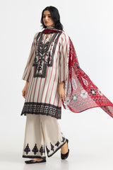 UAE-3PC Jacquard Embroidered Suit With Denting Lawn Printed Dupatta