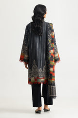 UAE-3PC Karandi Printed Suit With Embroidered