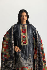 UAE-3PC Karandi Printed Suit With Embroidered