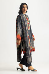 UAE-3PC Karandi Printed Suit With Embroidered