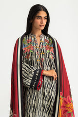 UAE-3PC Karandi Printed Suit With Embroidered