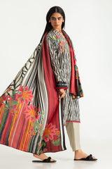 UAE-3PC Karandi Printed Suit With Embroidered