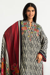 UAE-3PC Karandi Printed Suit With Embroidered