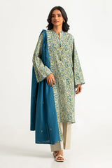 UAE-3PC Khaddar Printed Suit With Embroidered